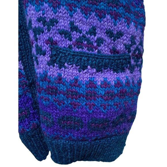 Stunning Vintage Himalayan Wool Cardigan Handknit Fair Isle Nepal Blue Gradient - Picture 5 of 11